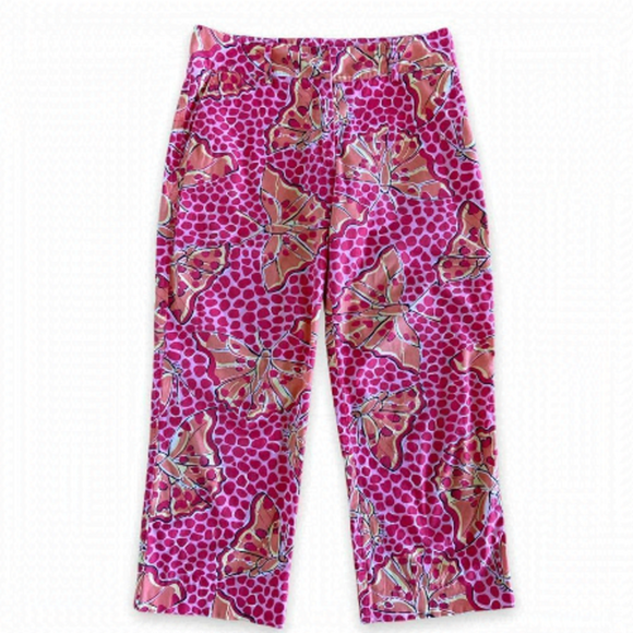 𝅺women’s Vintage Lilly Pulitzer Liza Capri Crop Pants Butterfly Print Size 2 - Picture 1 of 7